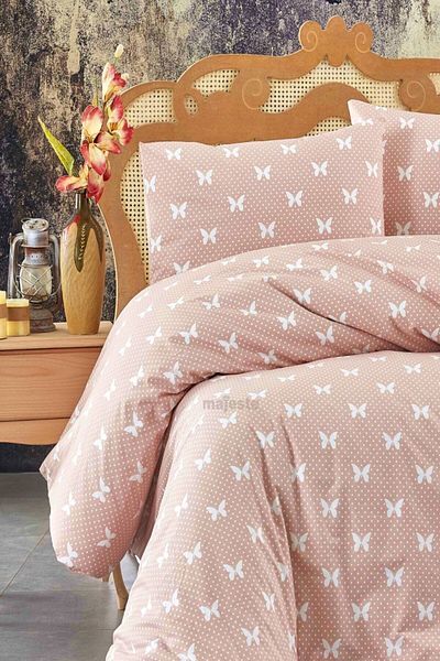 MAJESTE Diplomatic Home Ranforce Modern Butterfly Duvet Cover Set Double-1301 Salmon