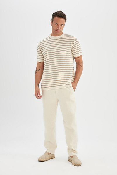 DeFacto Relax Fit Strick-T-Shirt mit Rundhalsausschnitt, gestreift, kurzärmelig, C7359ax24sm