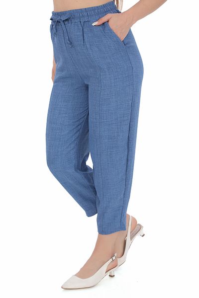 REYNEV Women's Indigo Blue Elastic Waist Casual Pants High Waist Thin New Season Summer Pants