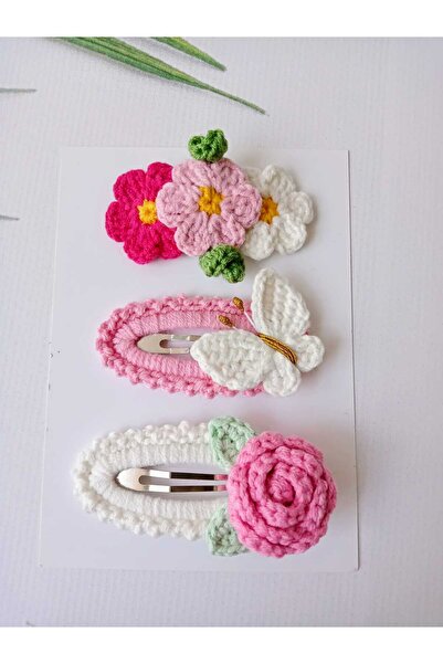 Kadın Girişimciler Atölyesi Аксесоар за коса от 3 части, розов, с щипки за коса - ръчно изработен тик-так