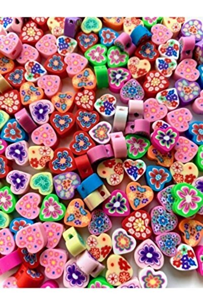 Kezban Tekstil 25 bucăți de argilă polimerică cu model colorat de inimă model Fimo margele, bijuterii