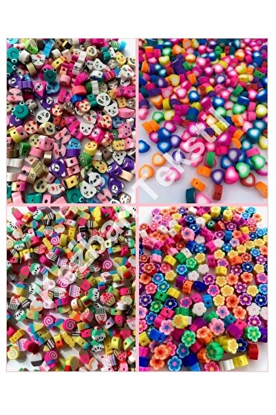 Kezban Tekstil 100 Adet 10mm Polimer Kil Fimo Boncuk Seti 25 'li 4 Farklı Des...