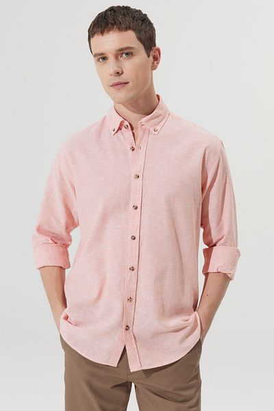 ALTINYILDIZ CLASSICS Linen Comfort Fit Men's Shirt - Relaxed Fit, Buttoned Collar