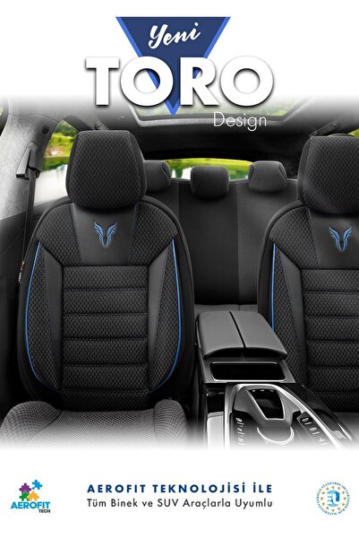 Otom Oto Koltuk Kılıfı Ortopedik Pamuklu Kumaş Siyah Mavi - Toro