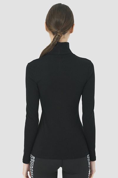 Comm-Ci Tricou tricotat cu mânecă lungă din bumbac organic cu gât negru Blossom