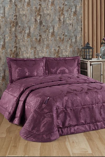 Elart Bedspread Set Double Fiber Filled Chenille Fabric Bronze Plum