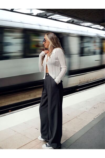 Glamorous For All Premium Keten Palazzo Pantolon Siyah-S