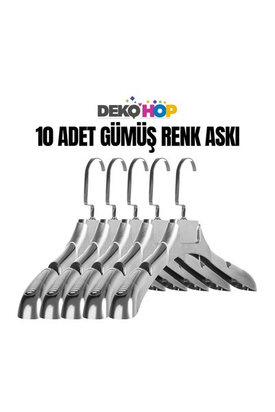 DEKOHOP Kadın Elbise Askısı 10 Adet Gümüş Renk Kaplama Ceket Elbise Tişört Askı