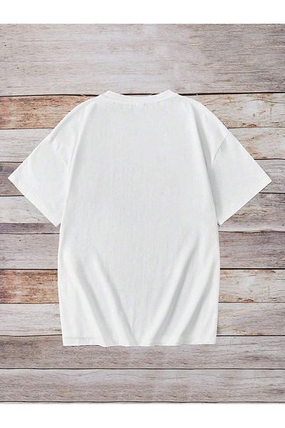 Jose Clothing Μπλουζάκι Unisex Λευκό εμπριμέ από οργανικό βαμβάκι Oversize με κοντό μανίκι