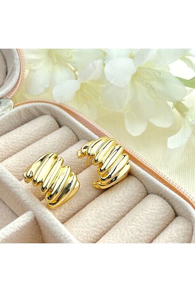 Kyver Women's Trend Earrings Line Model Tarnish-Free Steel Gold