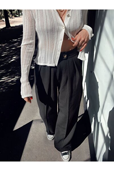 Glamorous For All Premium Keten Palazzo Pantolon Siyah-S