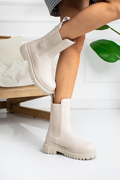 İnan Ayakkabı Cizme de damă bej - Talpă elastică anti-alunecare (4 CM)