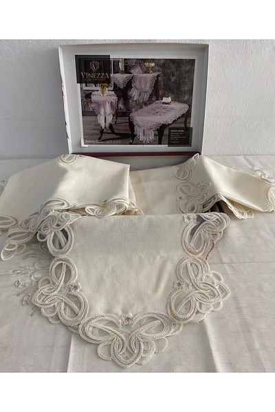 Vinezza Home Collection طقم غرفة معيشة مكون من 5 قطع - طاولة وطاولة كونسول من الكتان ومجموعة غطاء