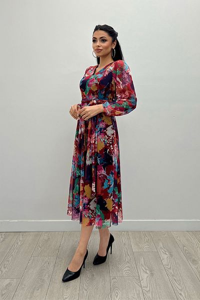 Phoenix Women Tie-Dye Patterned V-Neck Dress