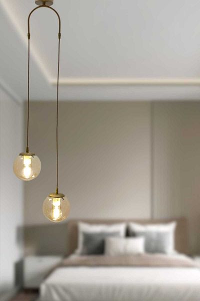 BSA LIGHTING Nehir 2-Piece Modern Chandelier - Flexible Design with Pendant Lamp Painted and Honey Glass