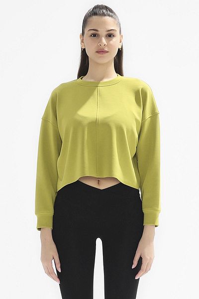 Comm-Ci Poe Green Crew Neck Knitted Crop Sweatshirt