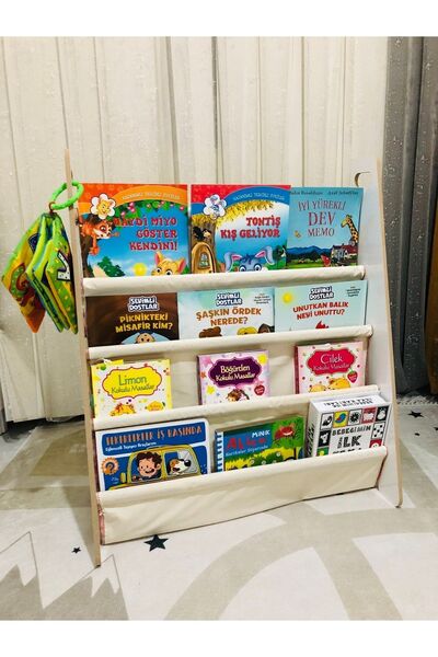 OlcayAksesuar Montessori Çocuk Bebek Odası Taşınabilir Eğitici 4 Raflı Bez Kumaş Kitaplık
