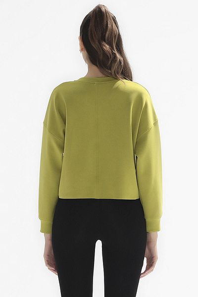 Comm-Ci Poe Green Crew Neck Knitted Crop Sweatshirt