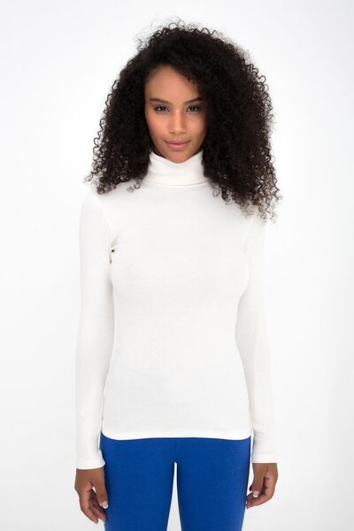 Comm-Ci Blossom Krem Balıkçı Yaka Organik Pamuk Uzun Kollu Örme T-shirt