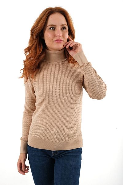 Trist Star Bluză de tricotaj împletită de păr bej cu gât - 100% bumbac organic Trıst-6156