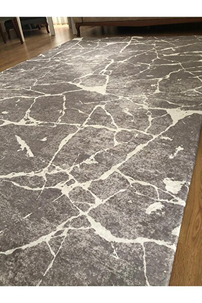 MEKA TEKSTİL Сірий мармур Модель Шовковий оксамитовий килим з гумкою