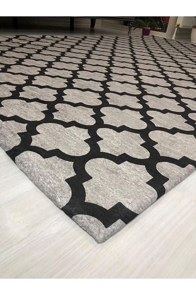 MEKA TEKSTİL Damla Black Smoked Model Silk Velvet Elastic Carpet Cover