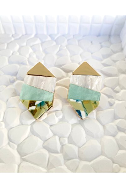 Disone Renkli Mermer Desen Çelik Küpe