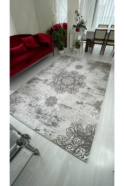 MEKA TEKSTİL Gray Sultan Model Silk Velvet Elastic Carpet Cover