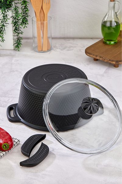Cooker 28 Cm Crystal Series - Cast Iron Granite Deep Pot with Silicone Handle