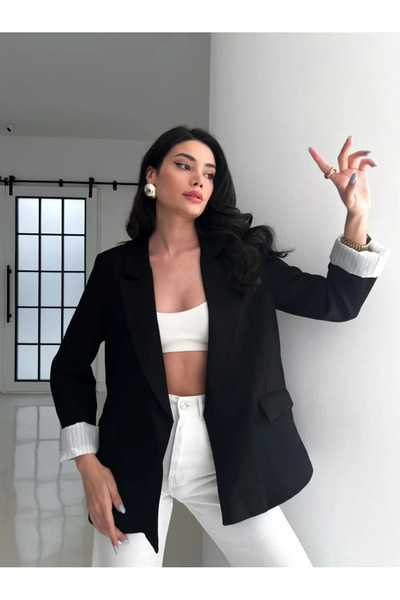 My Blog Lněná bunda - černá pruhovaná a podšitá