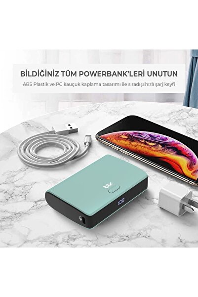 Bix Pb106 10000mah Pd20w Type-c Usb Çift Çıkışlı Led Göstergeli Mini Powerbank Yeşil