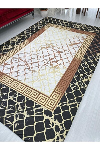 MEKA TEKSTİL Black Gold Hithit Model Elastic Velvet Carpet Cover