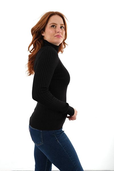 Trist Star Pulover negru din tricot cu nervuri - Trist-6157