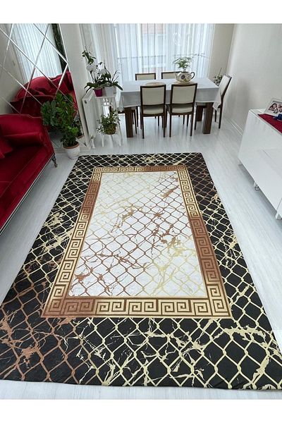 MEKA TEKSTİL Black Gold Hithit Model Elastic Velvet Carpet Cover