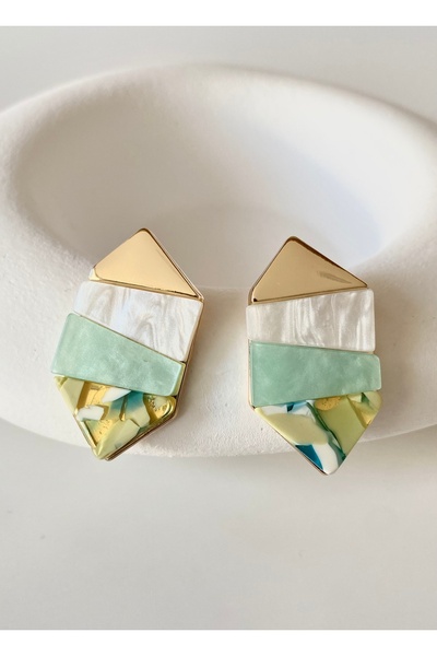 Disone Renkli Mermer Desen Çelik Küpe