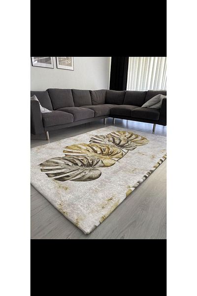MEKA TEKSTİL New Pattern Green Leaf Model Velvet Carpet Cover