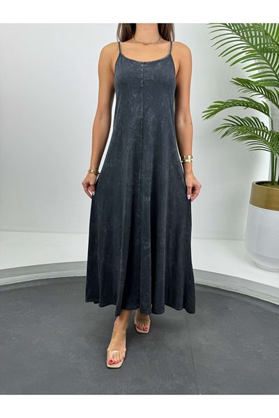 Elif Özbey Butik Φόρεμα Anthracite Piping - Σχέδιο που πλένεται