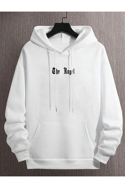 Touz Moda Λευκό φούτερ με κουκούλα Angel Unisex - Πίσω στάμπα