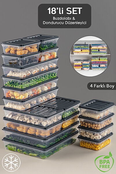 Meleni Home 18 Parça Saklama Kabı , Mikrodalga Uyumlu Saklama Kabı 2x2400Ml 4x1200Ml 4x1170Ml 8x600Ml Antrasit