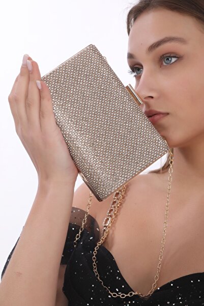 womenacs Rochie de seară plină de farmec de culoare aurie Geantă pentru femei...