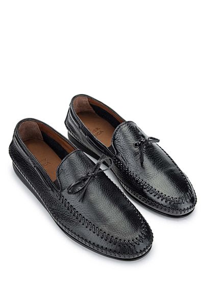 Tamer Tanca Genuine Leather Black Men's Loafer Shoes
