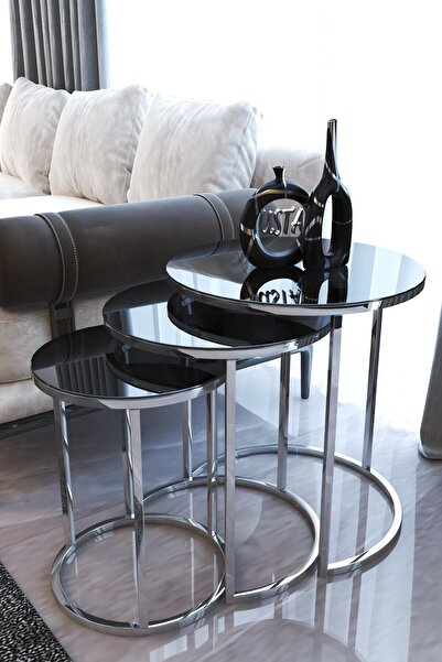 usta mekan Gümüş Metal Zigon Sehpa Füme Aynalı