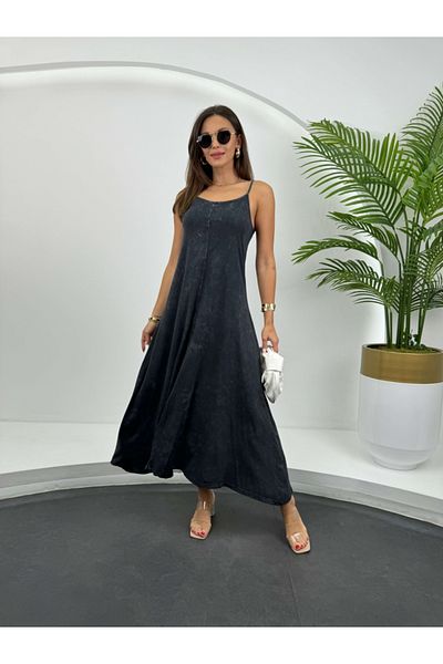 Elif Özbey Butik Φόρεμα Anthracite Piping - Σχέδιο που πλένεται