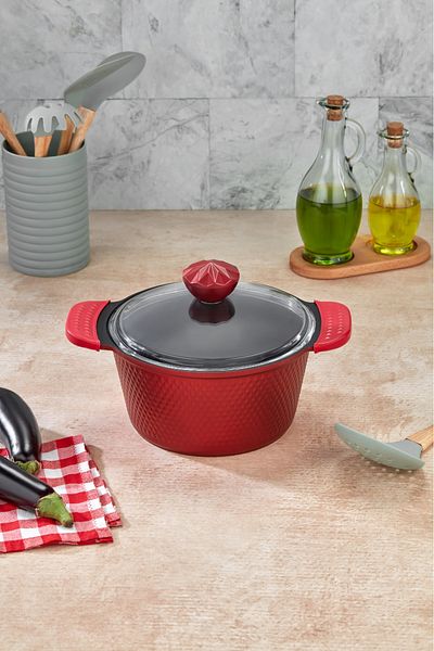 Cooker 22 Cm Crystal Series Cast Iron Granite Deep Pot with Silicone Handle
