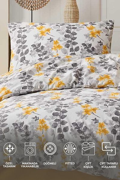 Elart Σετ Παπλωματοθήκη Ranfors Διπλό 4 τεμαχίων Flores Yellow