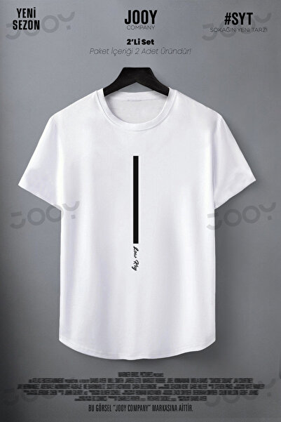 Jooy Company Low Key Baskılı Siyah Beyaz Oval Kesim Slim Fit Tshirt 2'li Set
