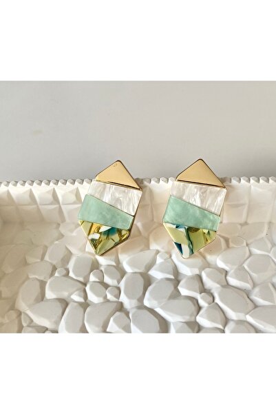 Disone Renkli Mermer Desen Çelik Küpe