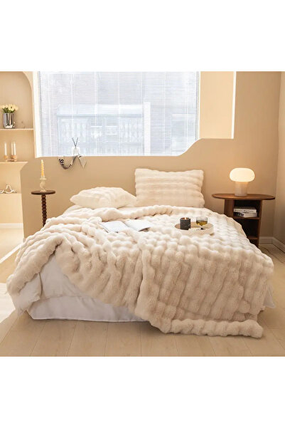 baladı home ev tekstil home collection kalın peluş yatak örtüsü tek kişilik ( set iki parça ) battaniye 155 x 200 cm   +1 adet yastik kilif
