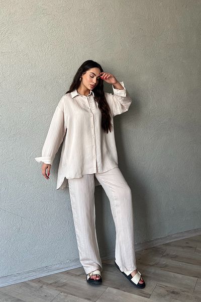 Seda Yalçın Atelier Beige Oversize Shirt and Pants Set