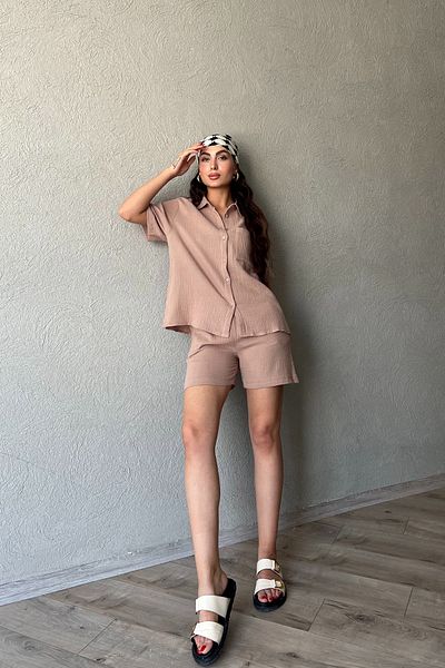 Seda Yalçın Atelier Muslin Mink Short Sleeve Shirt and Shorts Set